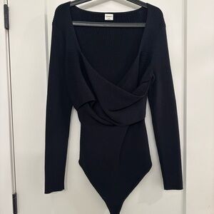 Abercrombie & Fitch LuxeLoft Wrap Sweater Bodysuit, black